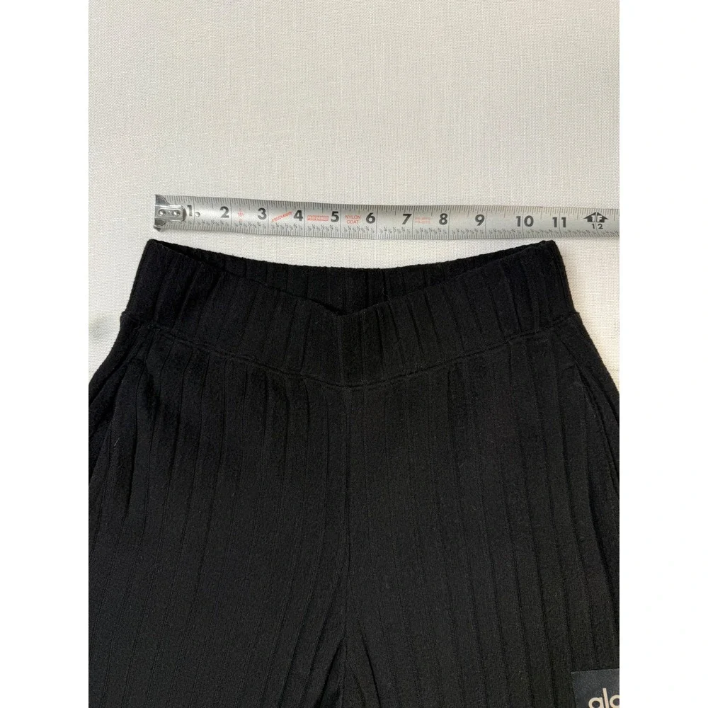 Alo Yoga Black Ribbed Knit Bralette and Wide Leg Pants Lounge Set Womens small